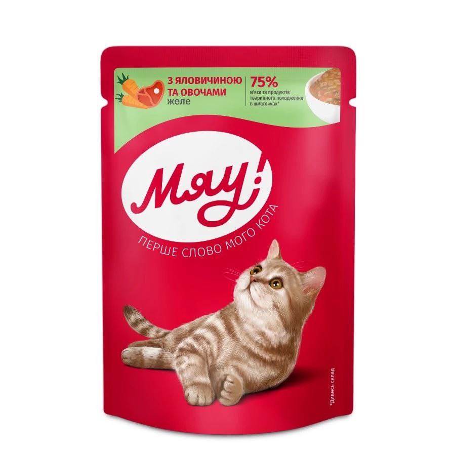 Корм Мяу для котів Яловичина та Овочі желе 85г